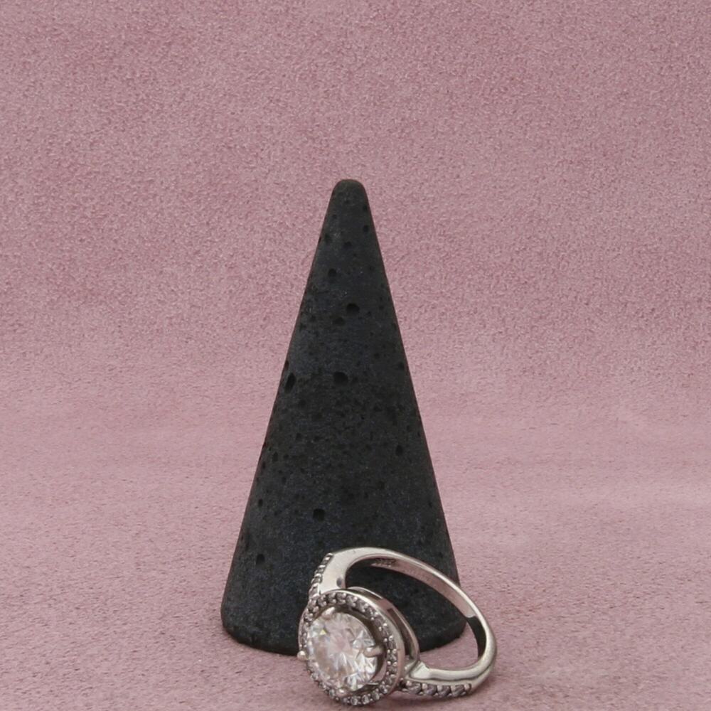 sterling silver round-cut cz & halo ring size 5.25 - Picture 5 of 5
